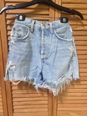 Agolde Light Blue Distressed High-Rise Denim Shorts